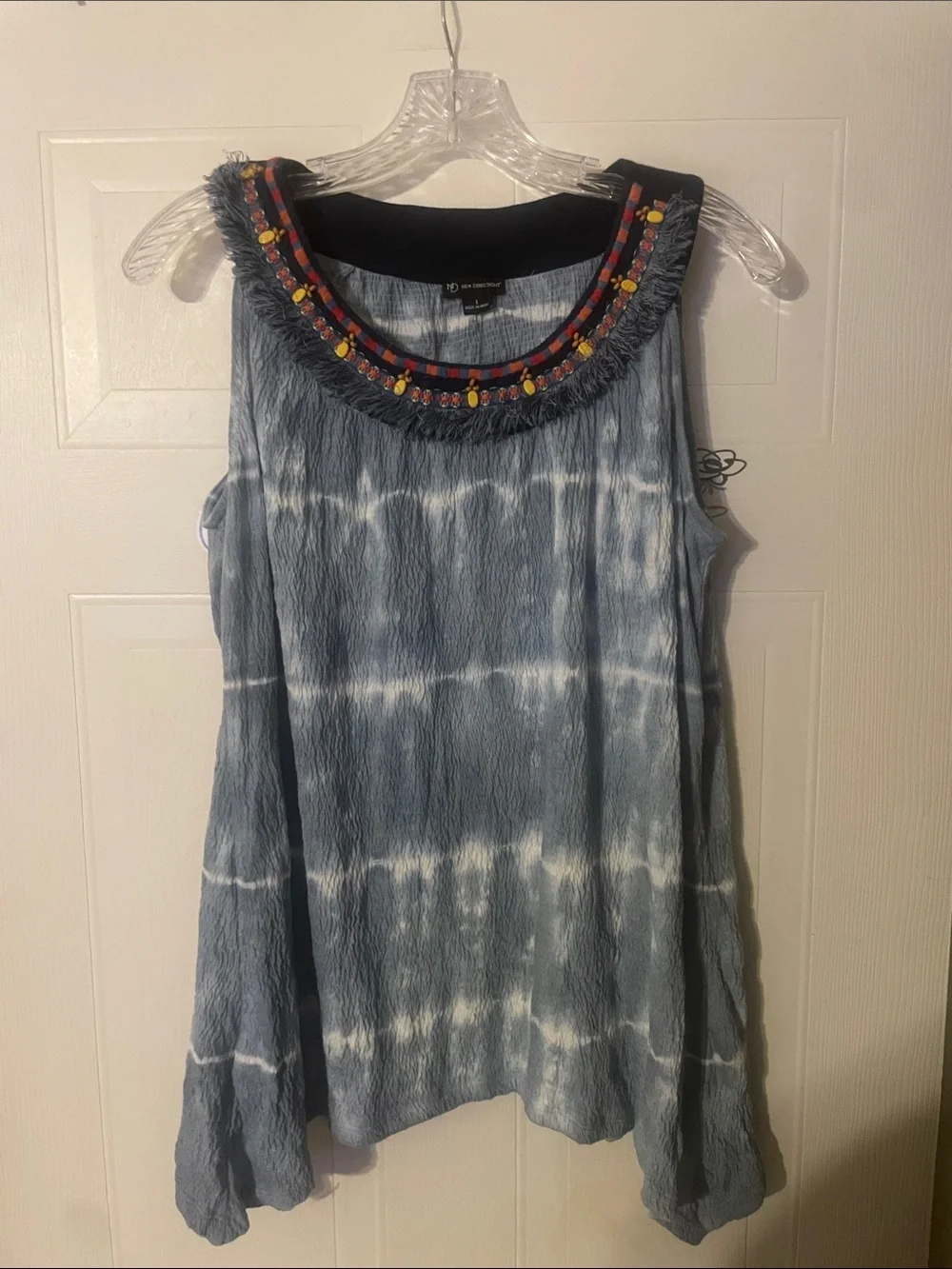 new directions Blue Tie-Dye Sleeveless Dress with Beaded Neckline